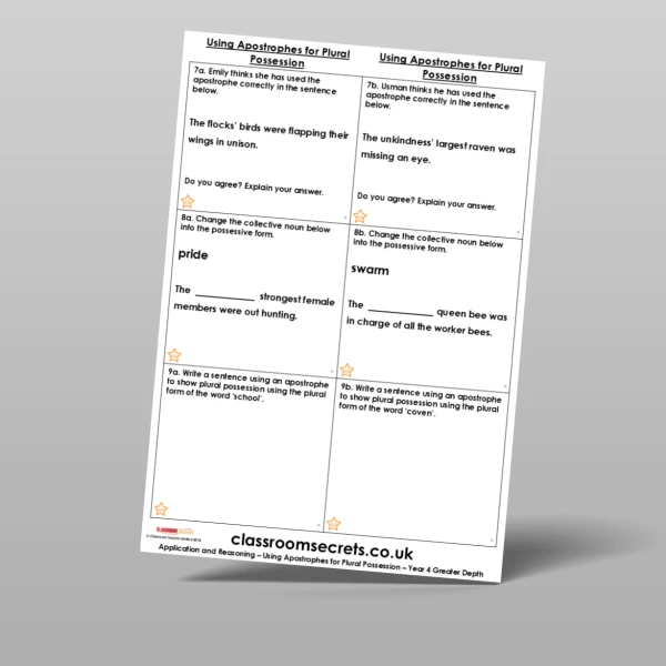 An image of the Using Apostrophes for Plural Possession Application and Reasoning Resource