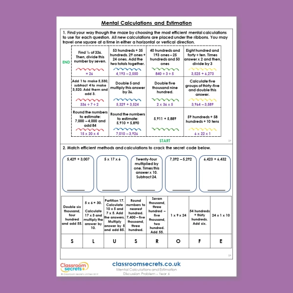 Year 6 Mental Calculations and Estimation Addition, Subtraction, Multiplication and Division Deeper Reasoning Discussion Problem