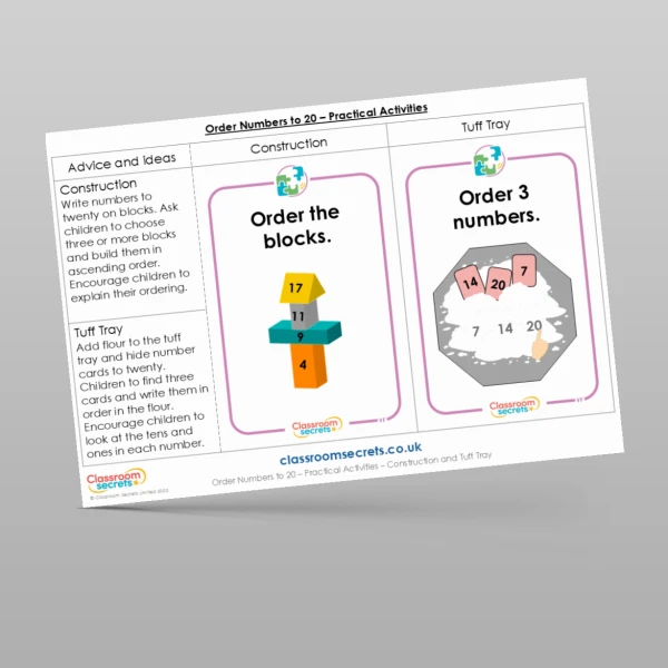 An image of the Order Numbers to 20 Practical Activities Resource