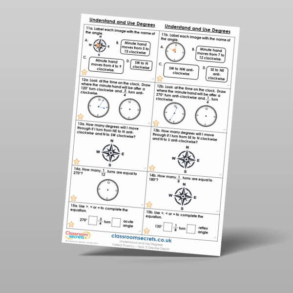 An image of the Understand and Use Degrees Varied Fluency Resource