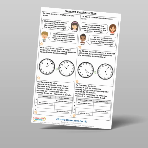 An image of the Compare Durations of Time Reasoning and Problem Solving Resource
