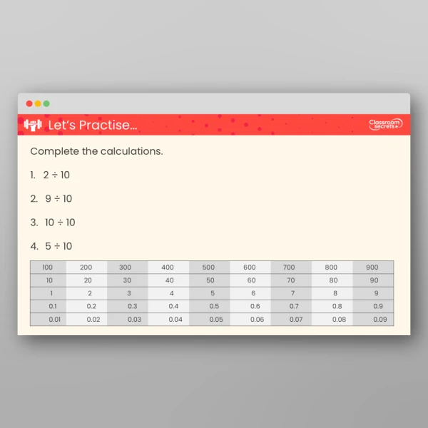 An image of the Divide a 1-Digit Number by 10 Teaching PPT Resource