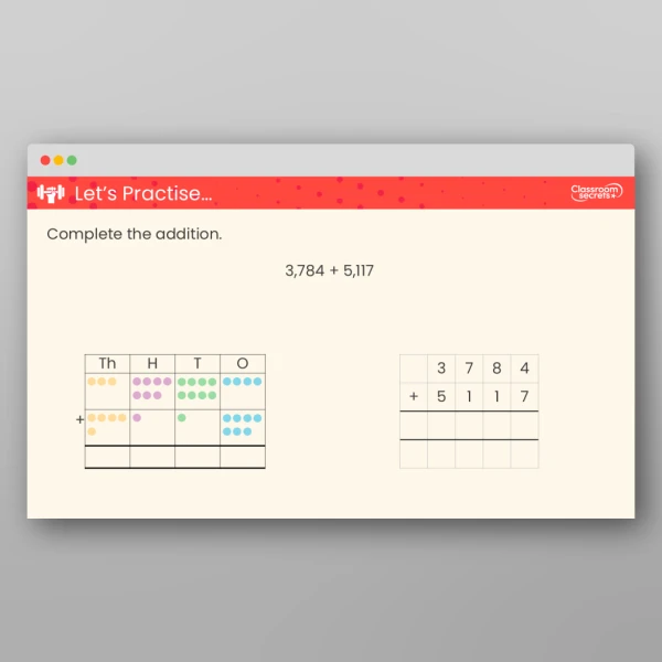 An image of the Add Two 4-Digit Numbers - More than One Exchange Teaching PPT Resource