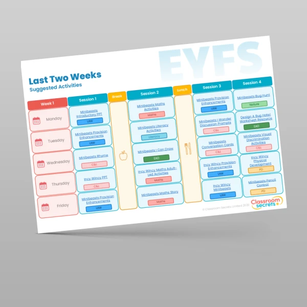 An image of the Last Two Weeks of Summer Timetable Resource