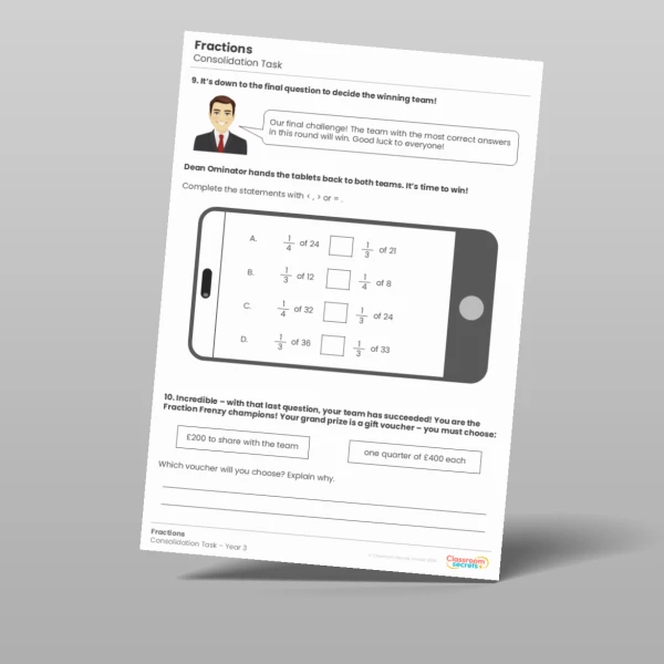 An image of the Fractions Consolidation Task Resource