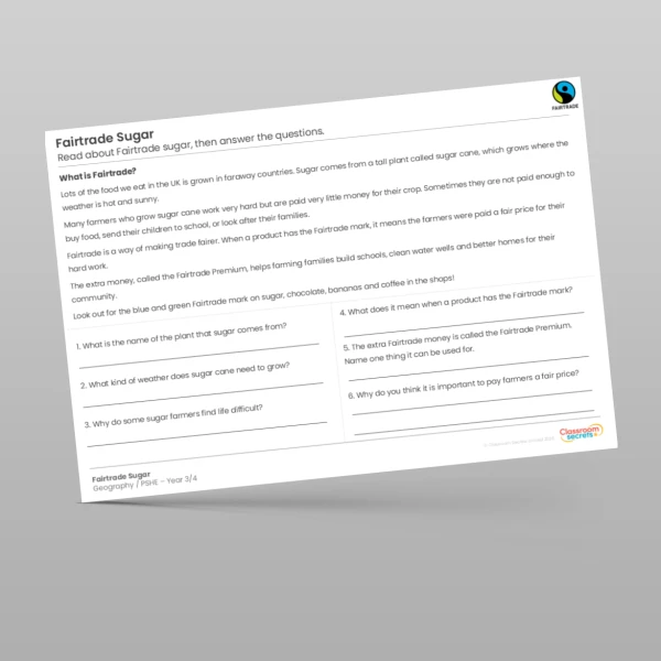An image of the Fairtrade Sugar Comprehension and Map Activity Resource