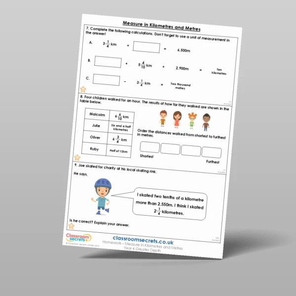 An image of the Measure in Kilometres and Metres Homework Resource