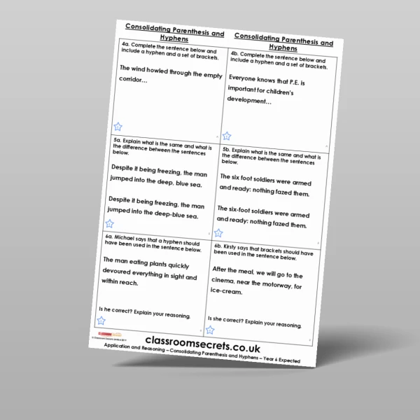 An image of the Consolidating Parenthesis and Hyphens Application and Reasoning Resource