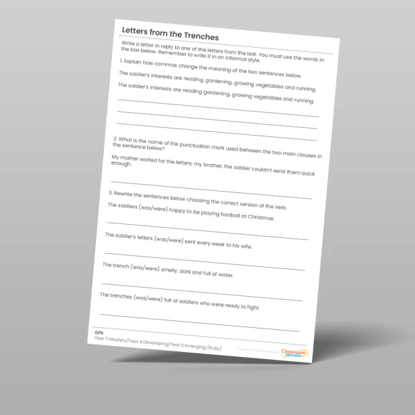 An image of the Letters from the Trenches Ruby Guided Reading Pack Resource