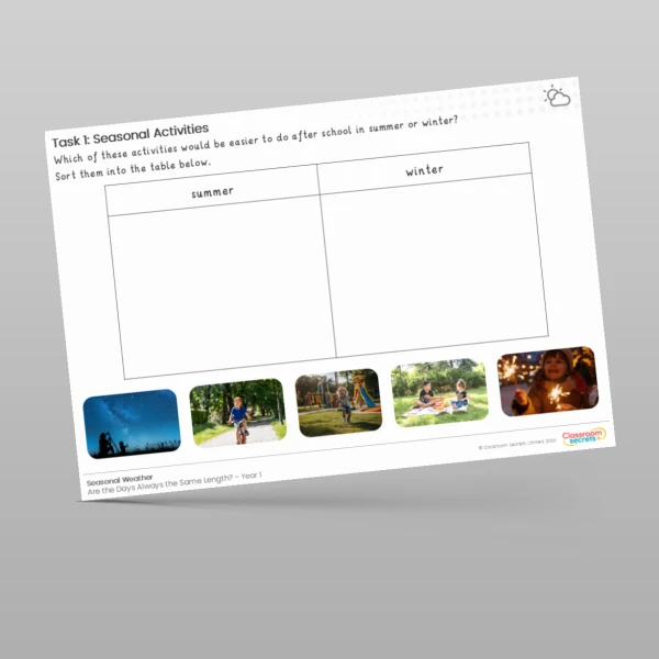 An image of the Lesson 4: Seasonal Activities Worksheet Resource