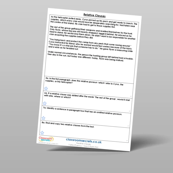 An image of the Relative Clauses Varied Fluency Resource