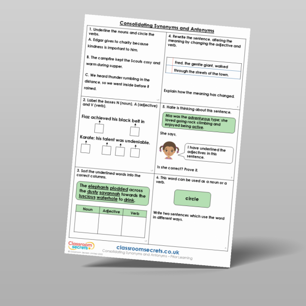 Year 6 Consolidating Synonyms And Antonyms Prior Learning Resource ...
