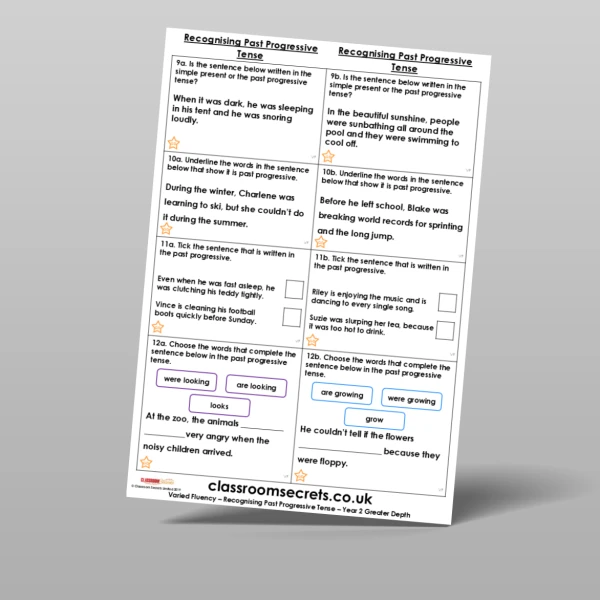 An image of the Recognising Past Progressive Tense Varied Fluency Resource