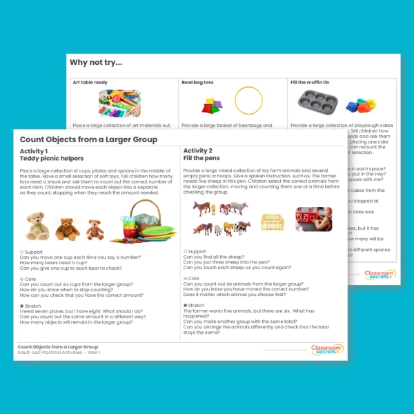 Year 1 Count Objects from a Larger Group Place Value within 10 Practical Activities