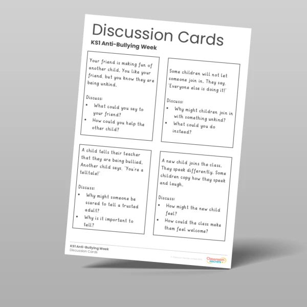 An image of the Anti-Bullying Week Discussion Cards Resource