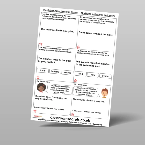 An image of the Modifying Adjectives and Nouns Application and Reasoning Resource