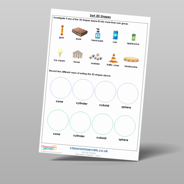 Year 1 Sort 3d Shapes Discussion Problem Resource | Classroom Secrets