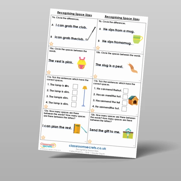 An image of the Recognising Space Sizes Varied Fluency Resource