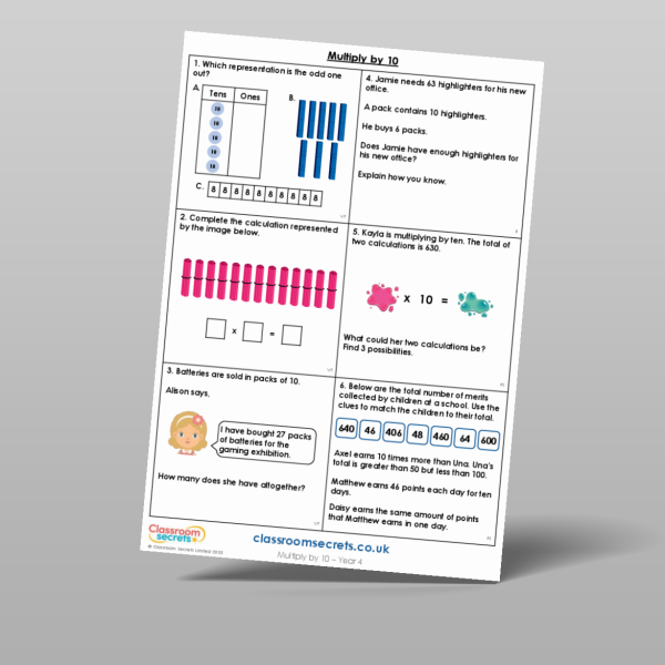 Year 4 Multiply By 10 Mixed Activity Resource | Classroom Secrets