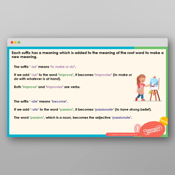 An image of the Adding '-ate', '-ise' and '-ify' Teaching PPT Resource
