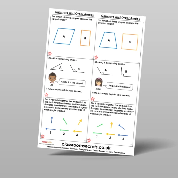 An image of the Compare and Order Angles Reasoning and Problem Solving Resource