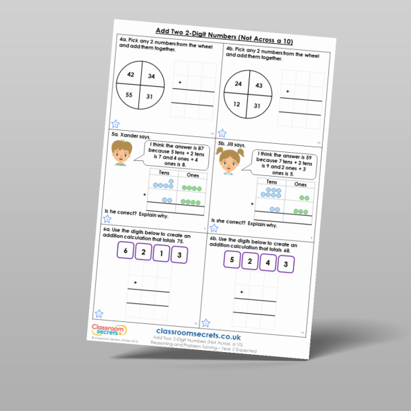 Year 2 Add Year 2 Add Two 2 Digit Numbers Not Across A 10 Reasoning And Problem ...