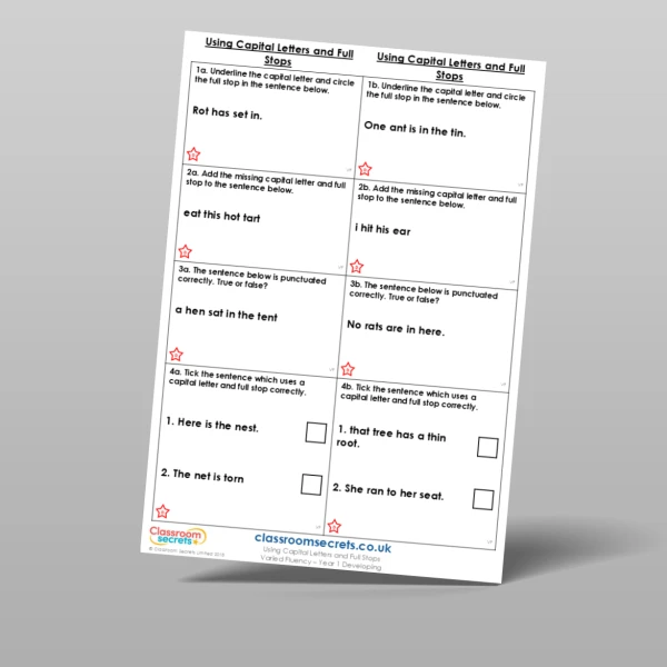 An image of the Using Capital Letters and Full Stops Varied Fluency Resource