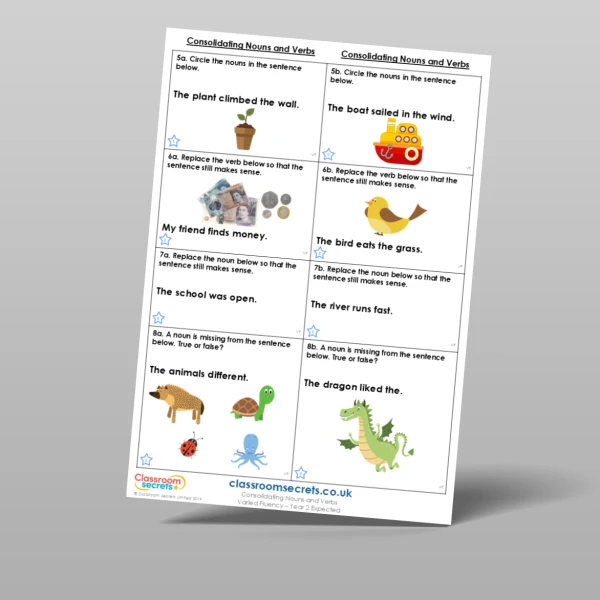 An image of the Consolidating Nouns and Verbs Varied Fluency Resource