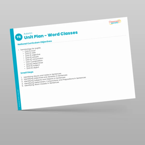 An image of the Word Classes Unit Plan Resource
