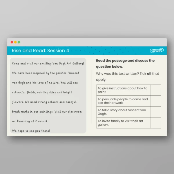 An image of the Rise and Read Van Gogh Resource