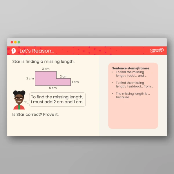 An image of the Find Missing Lengths in Rectilinear Shapes Teaching PPT Resource