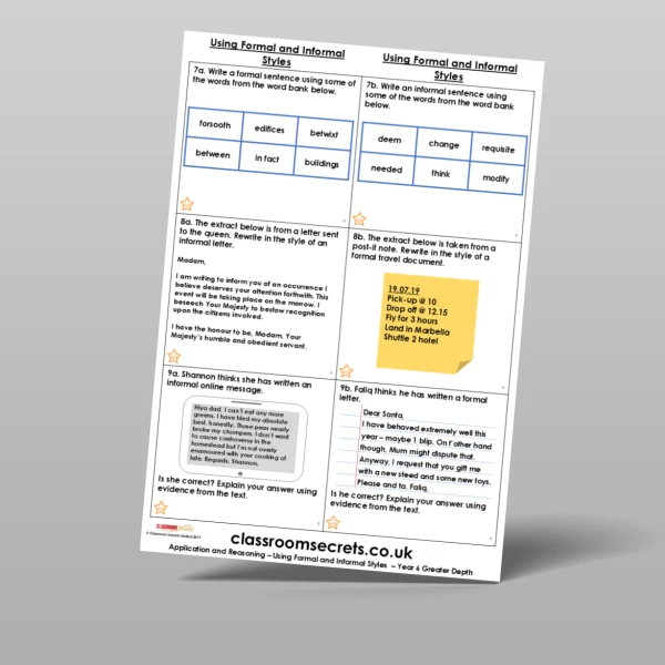 An image of the Using Formal and Informal Styles Application and Reasoning Resource