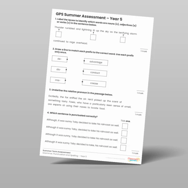 An image of the Summer Term GPS Assessment Resource