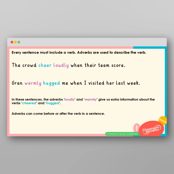 An image of the Using Adverbs in Sentences Teaching PPT Resource