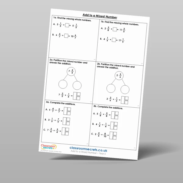 An image of the Add to a Mixed Number Varied Fluency Resource