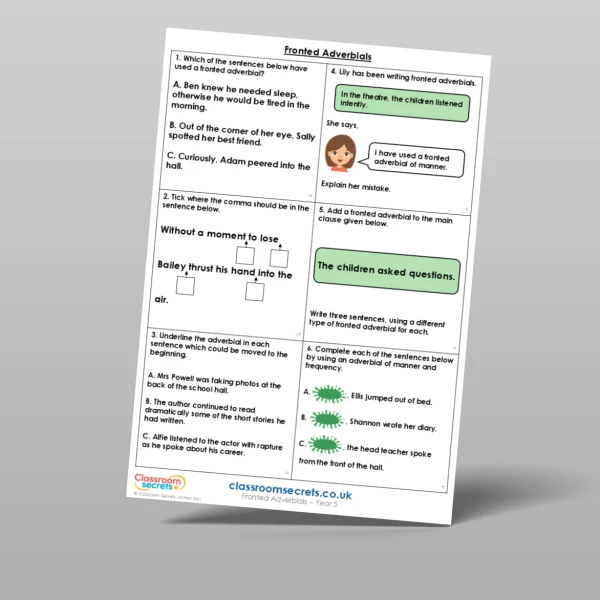 An image of the Fronted Adverbials Mixed Activity Resource