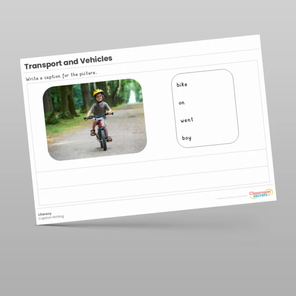 An image of the Transport and Vehicles Literacy Activities Resource