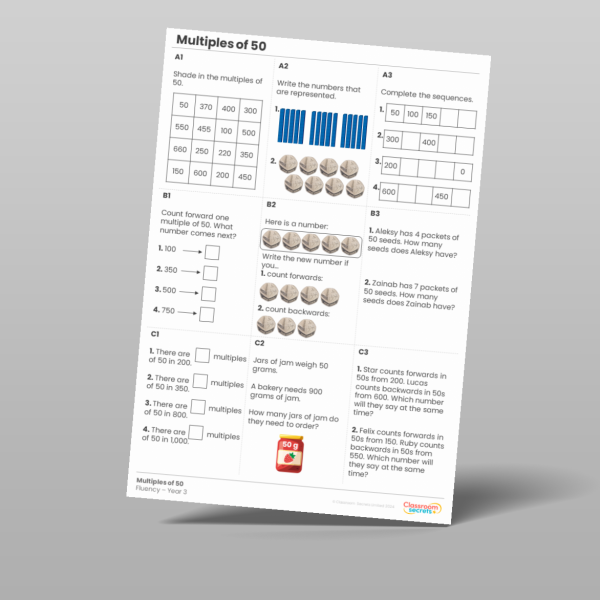 Year 3 Multiples Of 50 Fluency Matrix Resource | Classroom Secrets