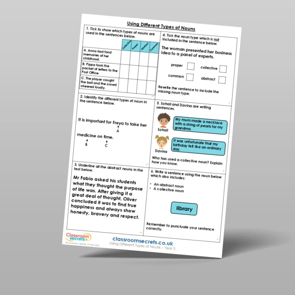 An image of the Using Different Types of Nouns Mixed Activity Resource
