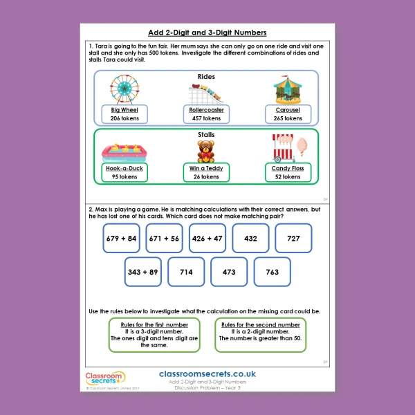 Year 3 Add 2-Digit and 3-Digit Numbers Addition and Subtraction Deeper Reasoning Discussion Problem