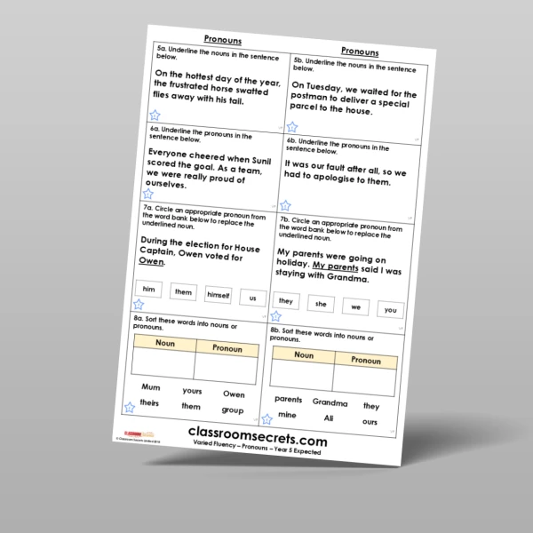 An image of the Pronouns Varied Fluency Resource