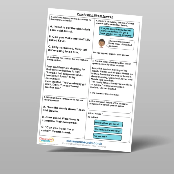 An image of the Punctuating Direct Speech Prior Learning Resource