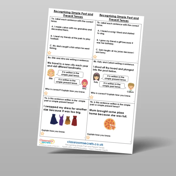 An image of the Free Recognising Simple Past and Present Tenses Application and Reasoning Resource