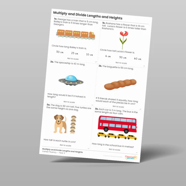 An image of the Multiply and Divide Lengths and Heights Varied Fluency Resource