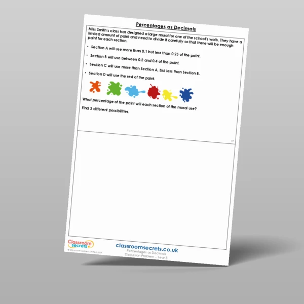 An image of the Percentages as Decimals Discussion Problem Resource