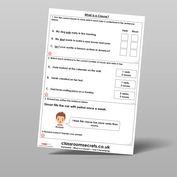 An image of the Free What is a Clause? Homework Resource