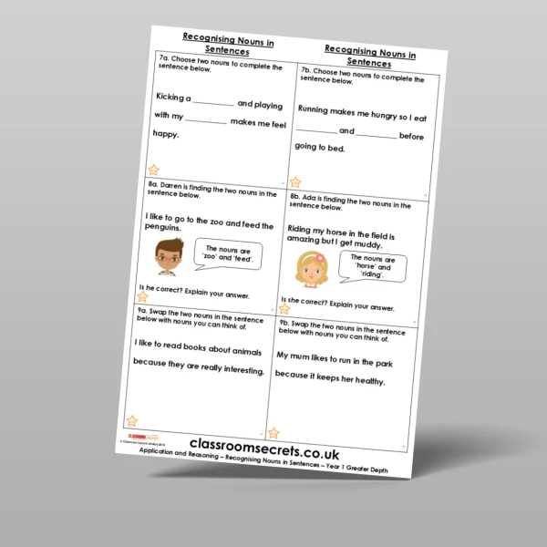 An image of the Recognising Nouns in Sentences Application and Reasoning Resource