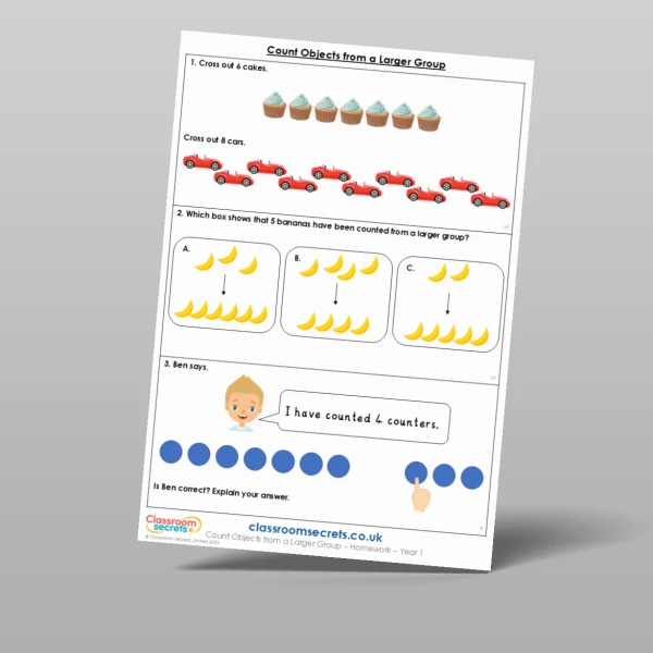 An image of the Count Objects from a Larger Group Homework Resource