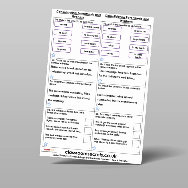 An image of the Consolidating Parenthesis and Hyphens Varied Fluency Resource