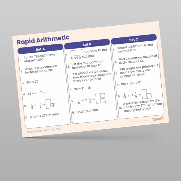 An image of the Summer 1 Week 6 Rapid Arithmetic Resource